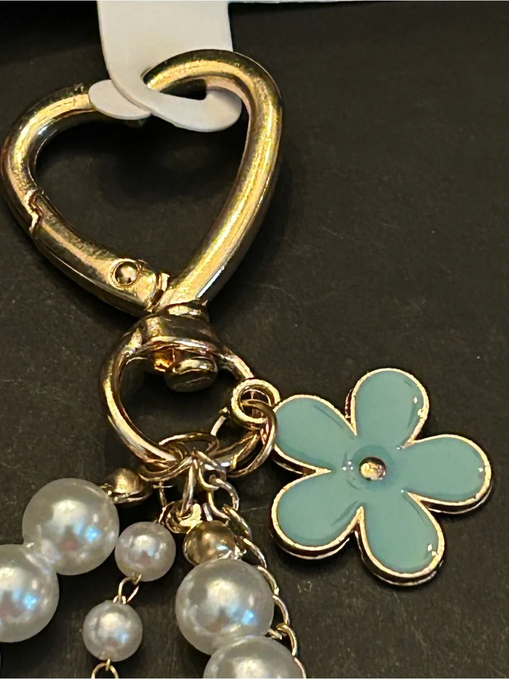 Silver or Gold w/Colored Enamel Flower Faux Pearl Wristlet Keychain Bag Charm